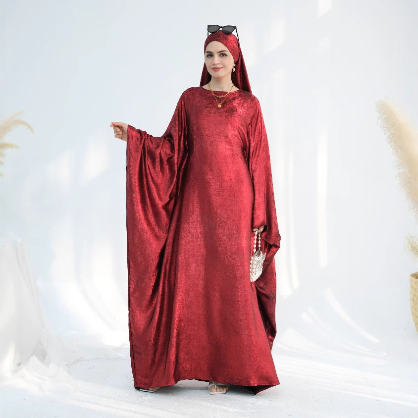 Luxe Metallic-Embroidered Abaya Dress – Oversized Modest Gown for All Body Types (NCK003)