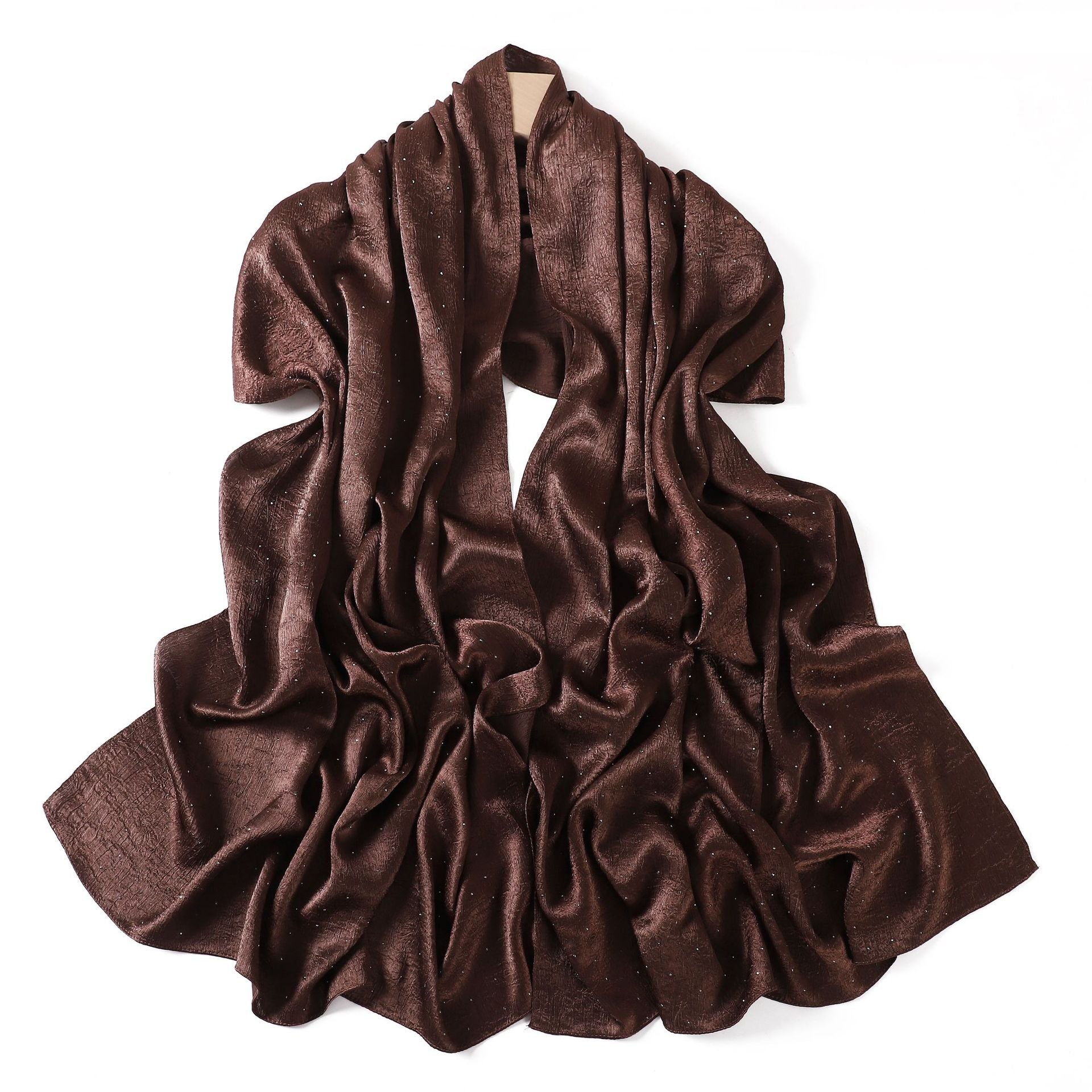 Luxury Diamond Satin Hijab – Sparkling Crystal-Studded Long Scarf for Women (NCH007)