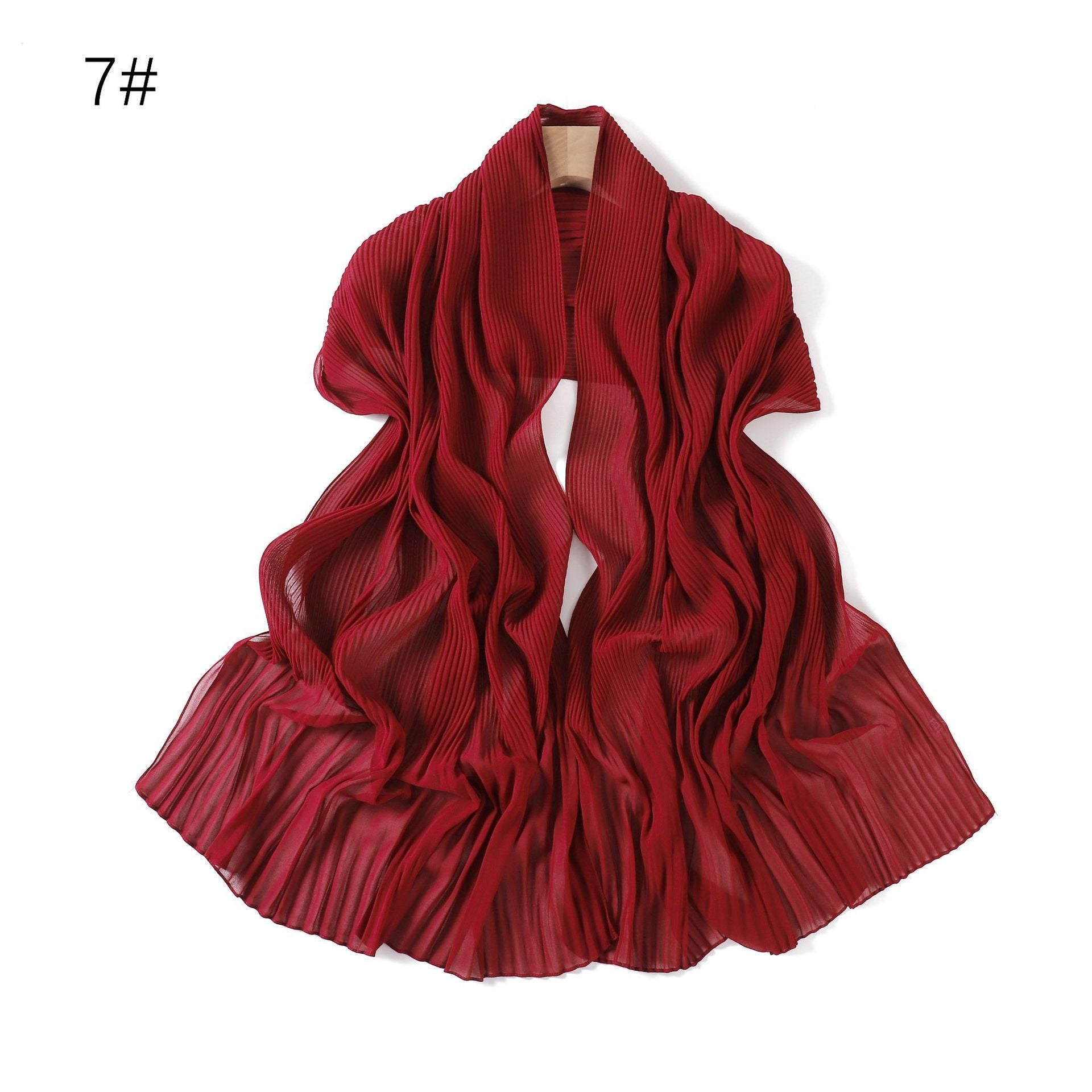 Ruffled Hem Crinkle Chiffon Scarf – Lightweight Solid Color Hijab & Shawl (175×65cm)