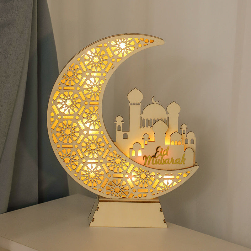 Wooden LED Crescent Moon Lamp – Eid & Ramadan Decorative Light