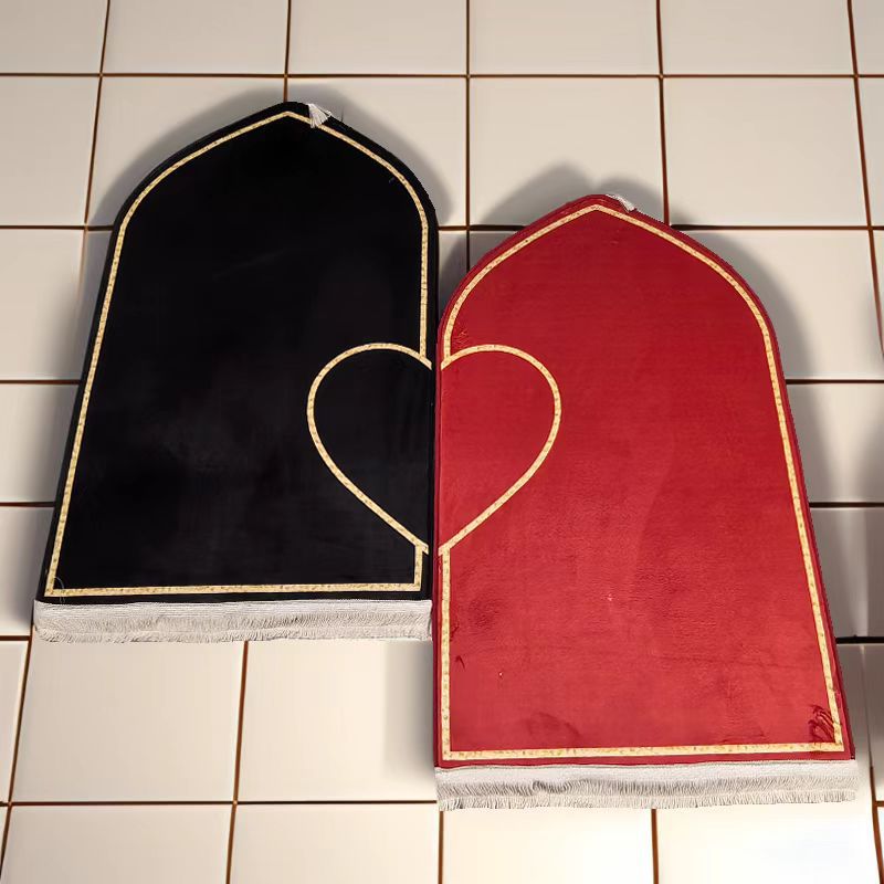 Modern Couples Prayer Rug Set - Plush Flannel Non-Slip Floor Mat with Minimalist Solid Color Design (2-Piece)