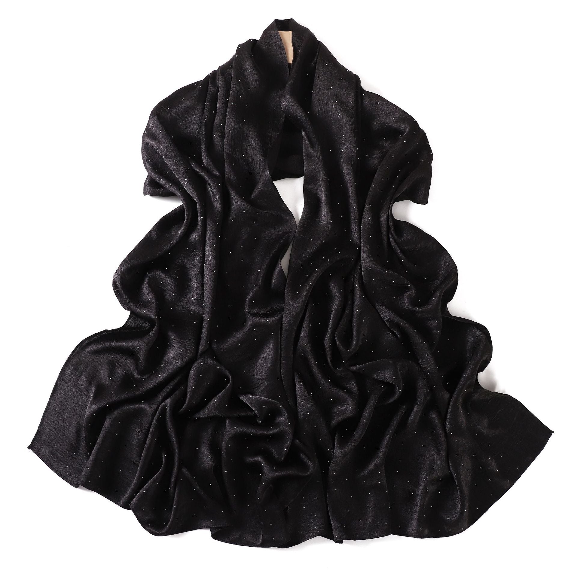 Luxury Diamond Satin Hijab – Sparkling Crystal-Studded Long Scarf for Women (NCH007)