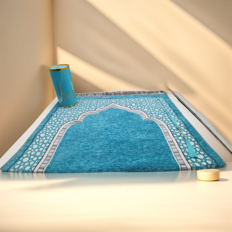 Prayer Rug & Tasbih Gift Set in Cylinder Box – Portable Muslim Prayer Essentials