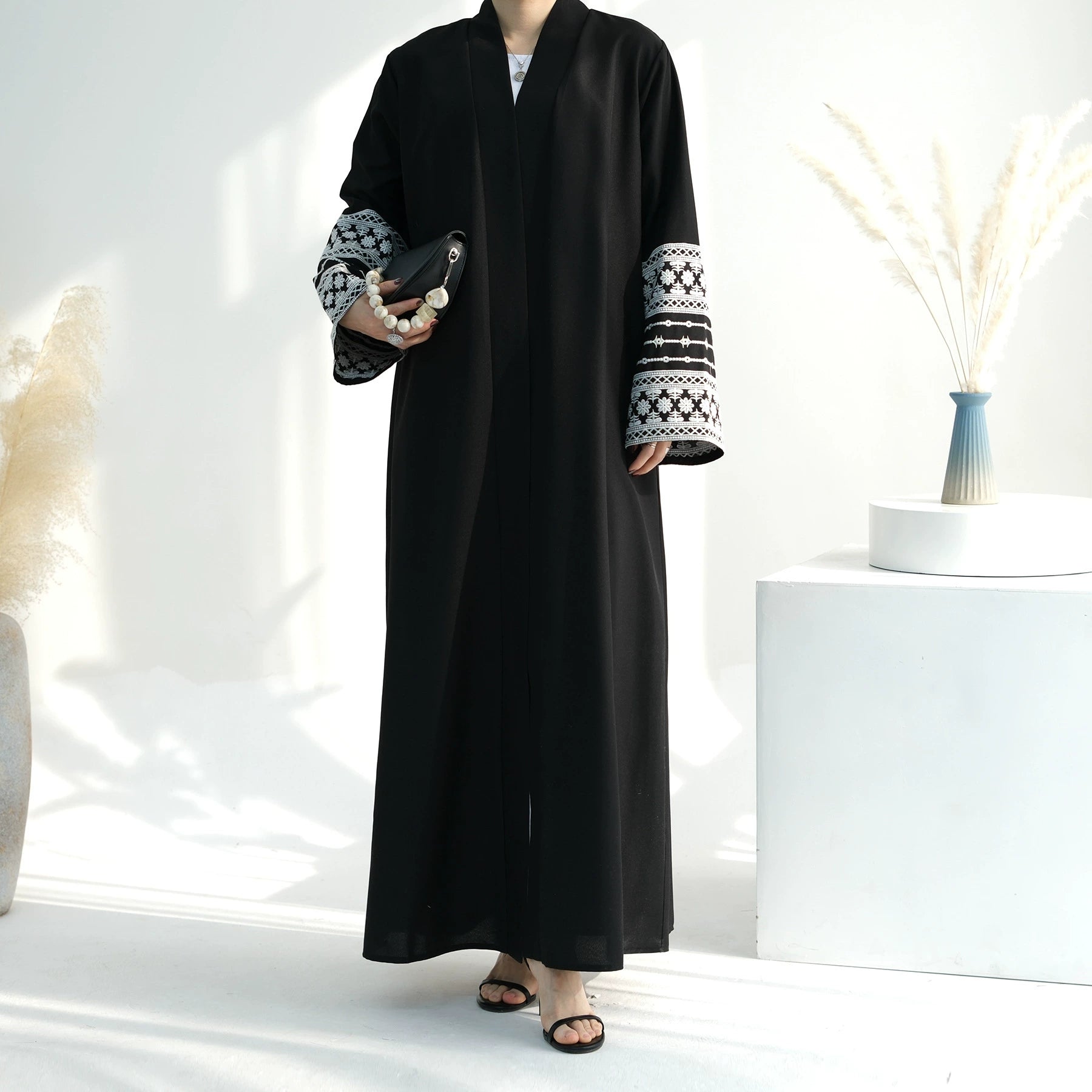 Bahar Open Abaya-Embroidered Cotton Linen (NCO002)