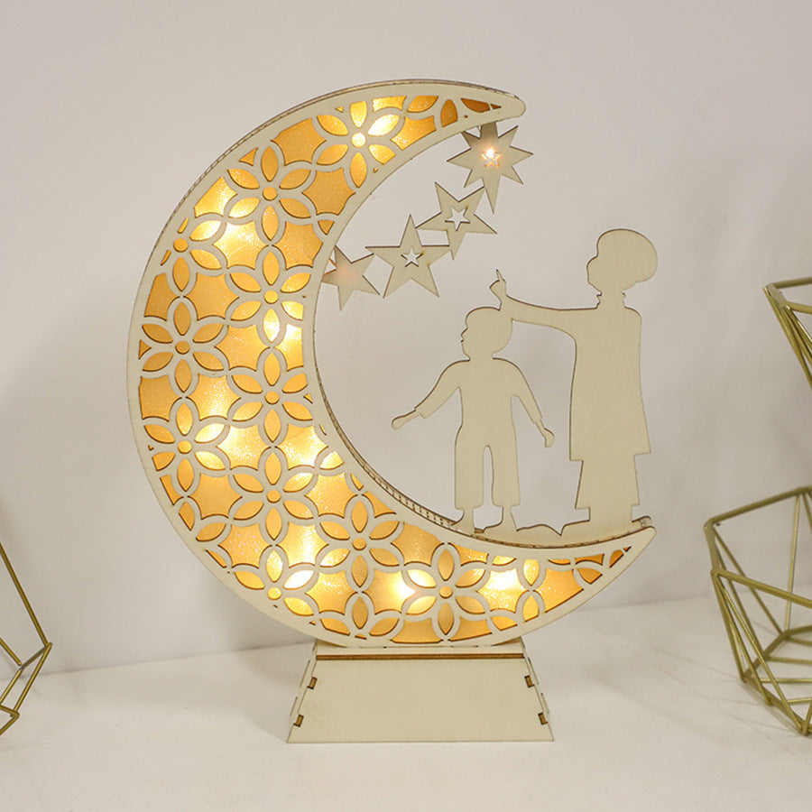 Wooden LED Crescent Moon Lamp – Eid & Ramadan Decorative Light