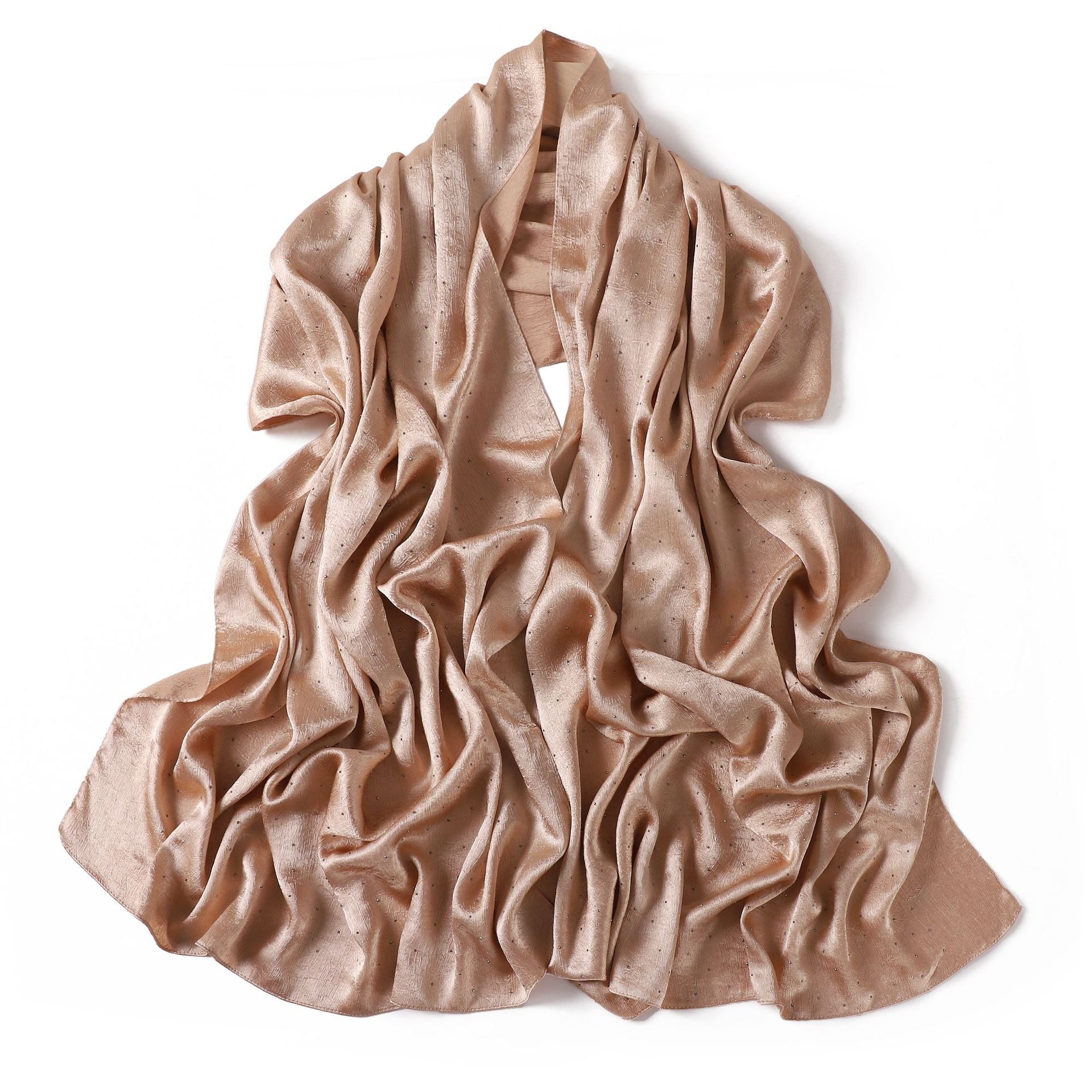 Luxury Diamond Satin Hijab – Sparkling Crystal-Studded Long Scarf for Women (NCH007)