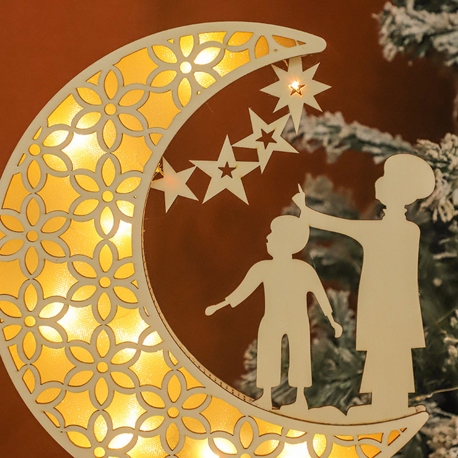 Wooden LED Crescent Moon Lamp – Eid & Ramadan Decorative Light