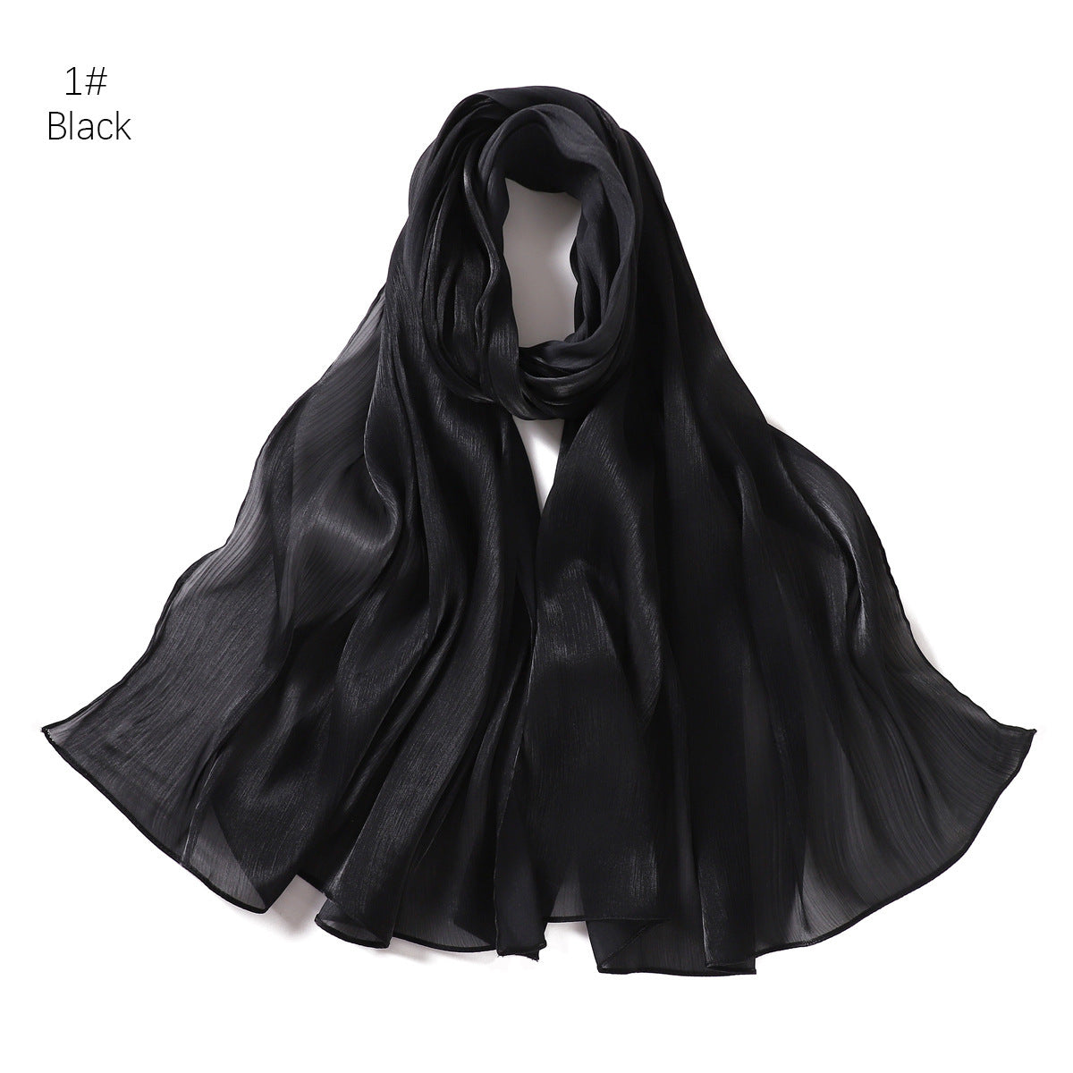Lightweight Crinkle Satin Scarf Hijab– Polyester Sun‑Protection Shawl (180 × 70 cm, 15 Colors)