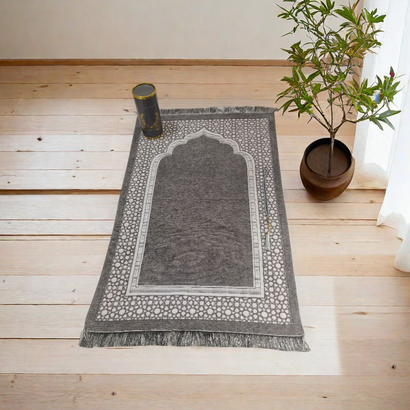Prayer Rug & Tasbih Gift Set in Cylinder Box – Portable Muslim Prayer Essentials