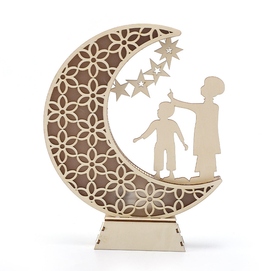 Wooden LED Crescent Moon Lamp – Eid & Ramadan Decorative Light