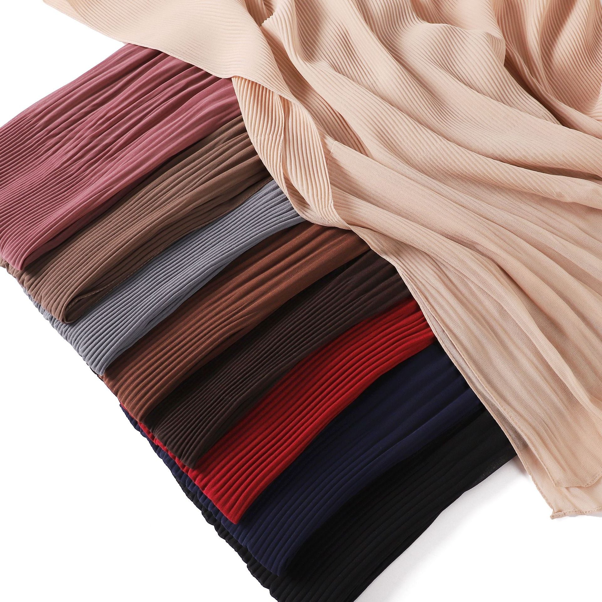 Ruffled Hem Crinkle Chiffon Scarf – Lightweight Solid Color Hijab & Shawl (175×65cm)