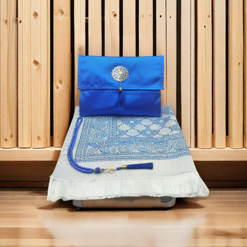 Muslim Prayer Rug & Tasbih Gift Set with Travel Pouch