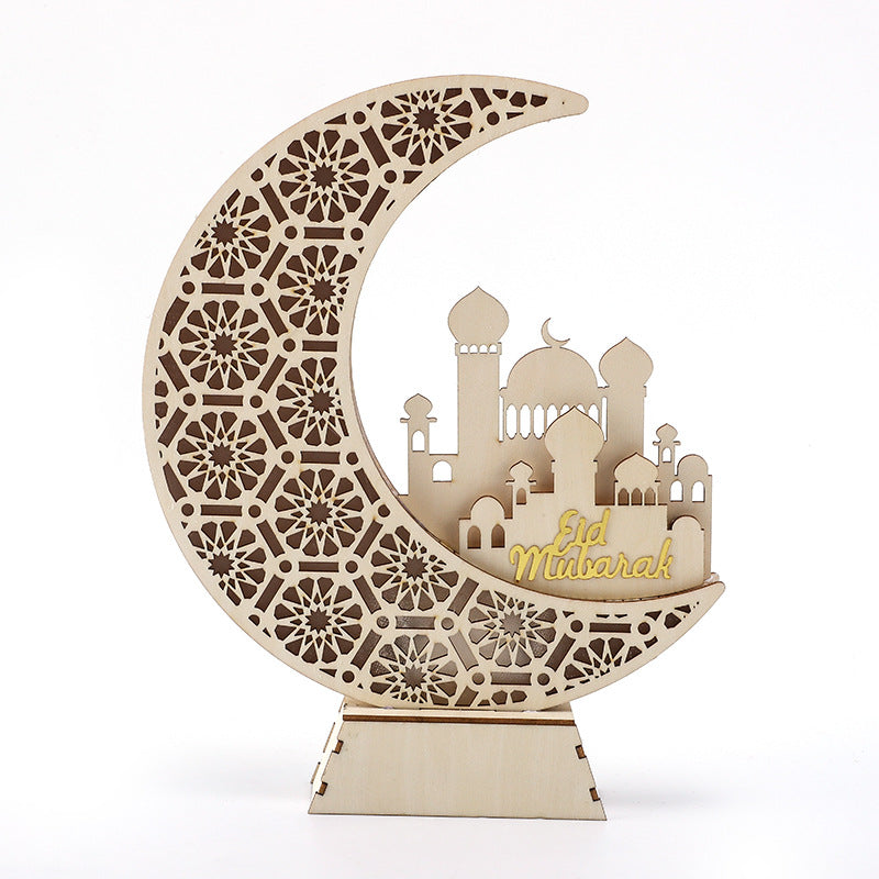 Wooden LED Crescent Moon Lamp – Eid & Ramadan Decorative Light