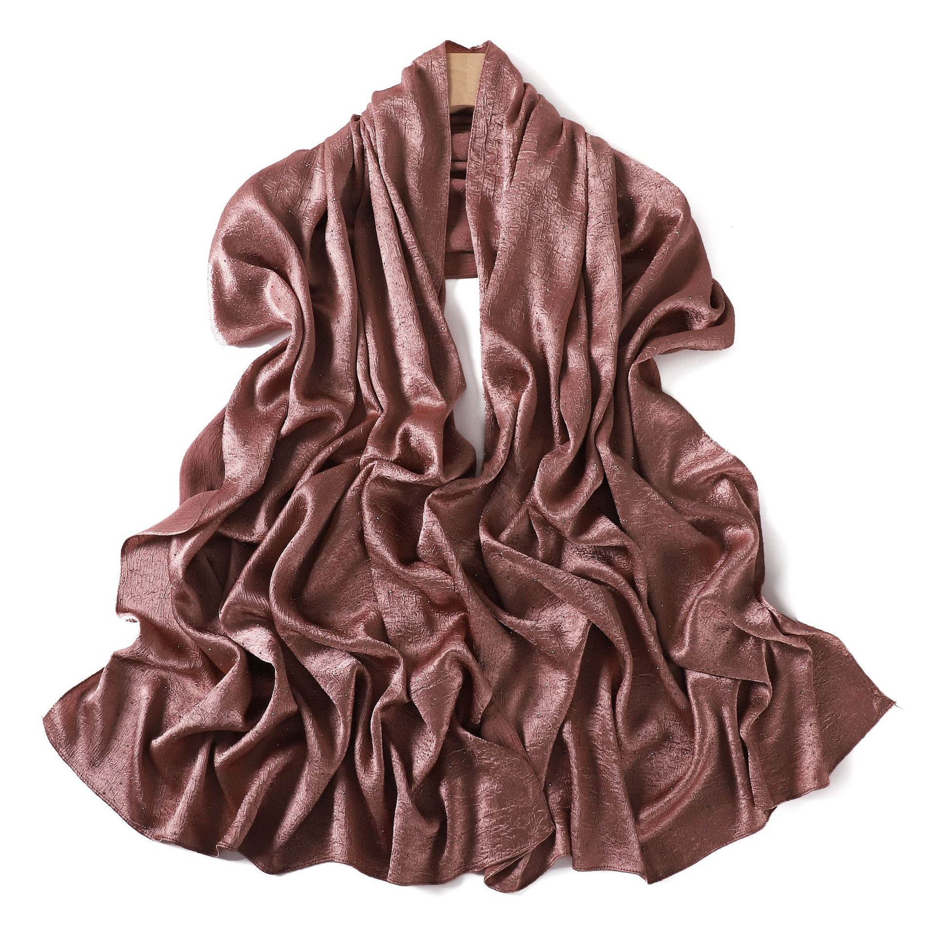 Luxury Diamond Satin Hijab – Sparkling Crystal-Studded Long Scarf for Women (NCH007)