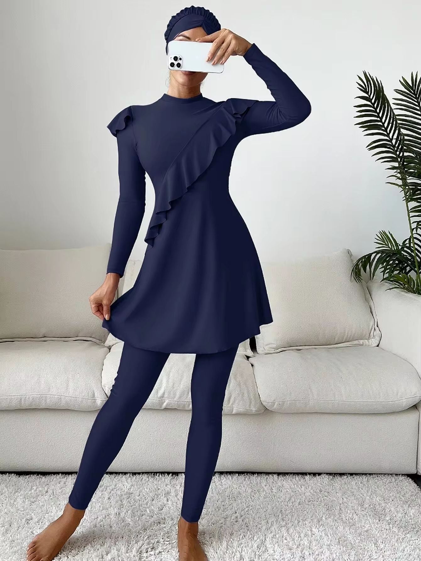 Elegant Ruffle Burkini – 3-Piece Modest Muslim Swimwear Set for Women