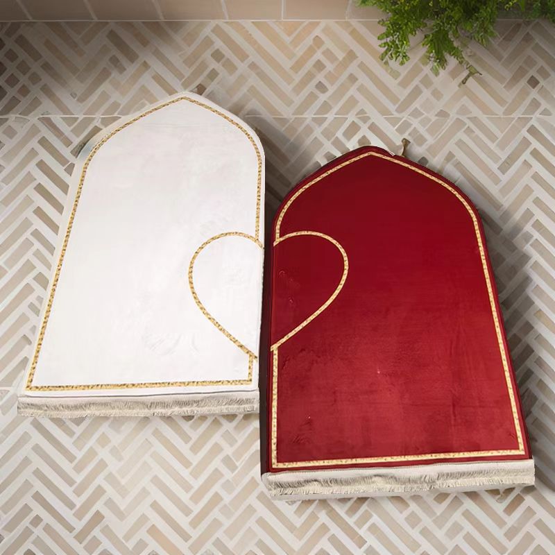 Modern Couples Prayer Rug Set - Plush Flannel Non-Slip Floor Mat with Minimalist Solid Color Design (2-Piece)