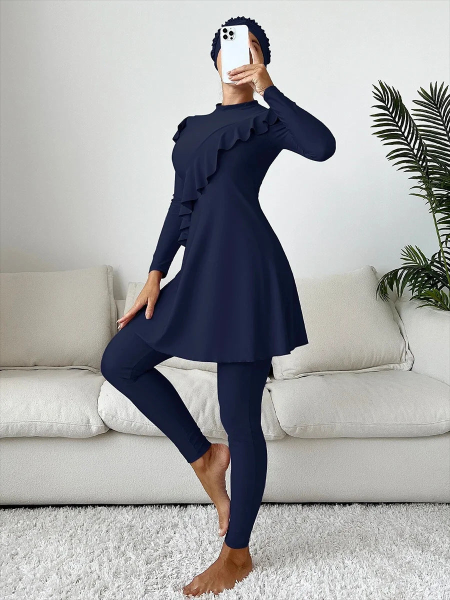 Elegant Ruffle Burkini – 3-Piece Modest Muslim Swimwear Set for Women