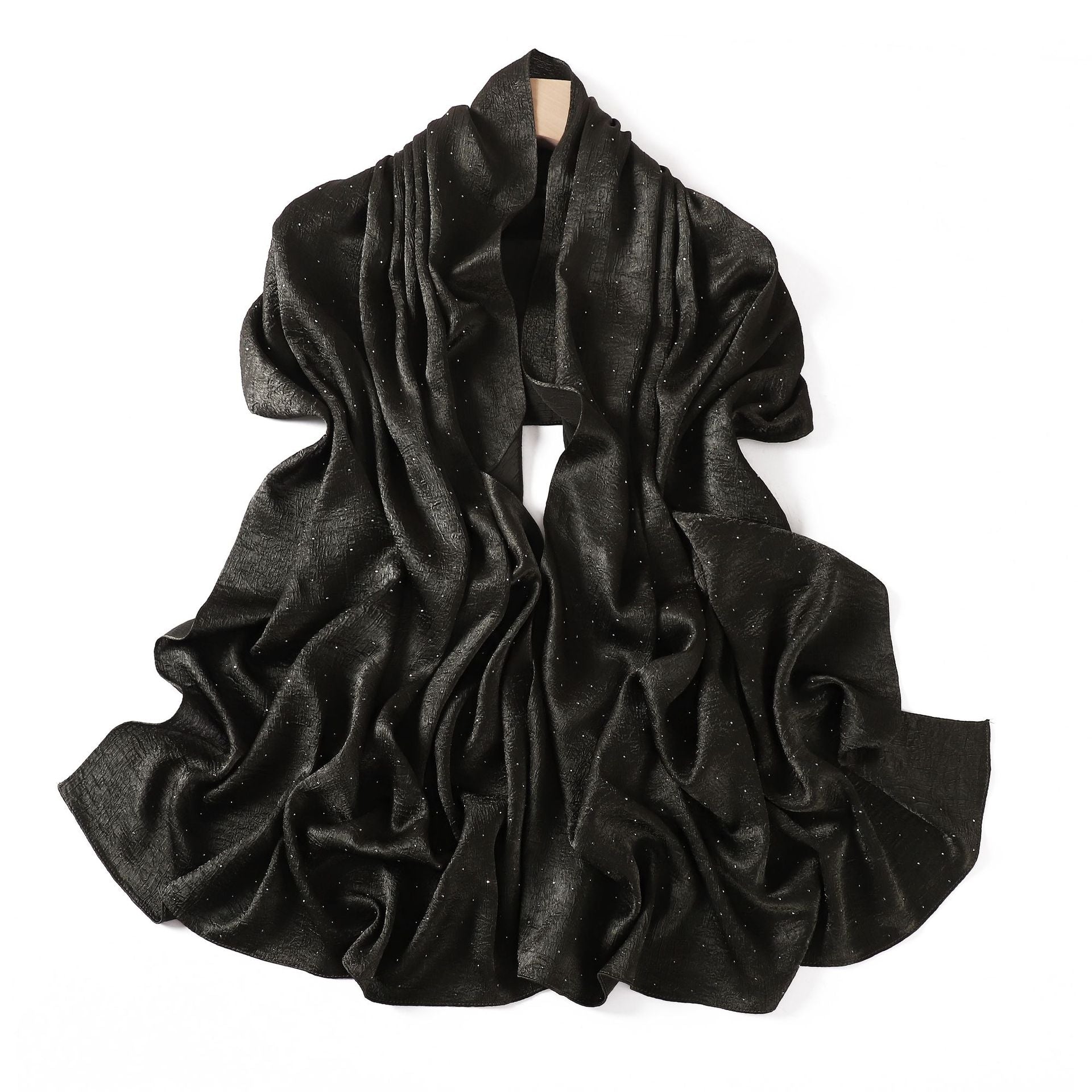 Luxury Diamond Satin Hijab – Sparkling Crystal-Studded Long Scarf for Women (NCH007)