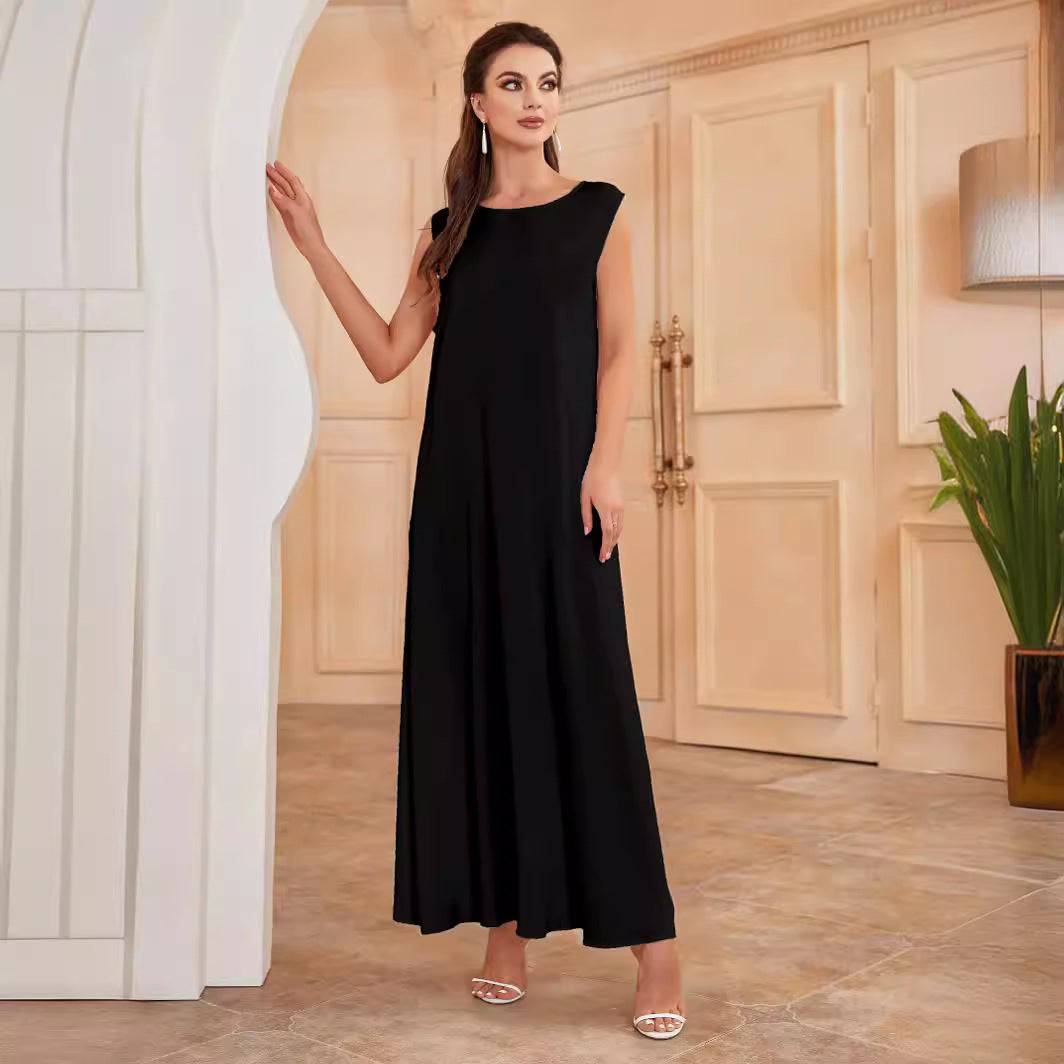 Versatile Satin‑Look Sleeveless Tank Dress – 3‑Color Loose Fit Muslim Women’s Summer Slip Dress(NCA020)