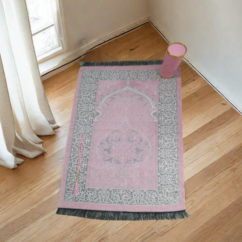 Prayer Rug & Tasbih Gift Set in Cylinder Box – Portable Muslim Prayer Essentials