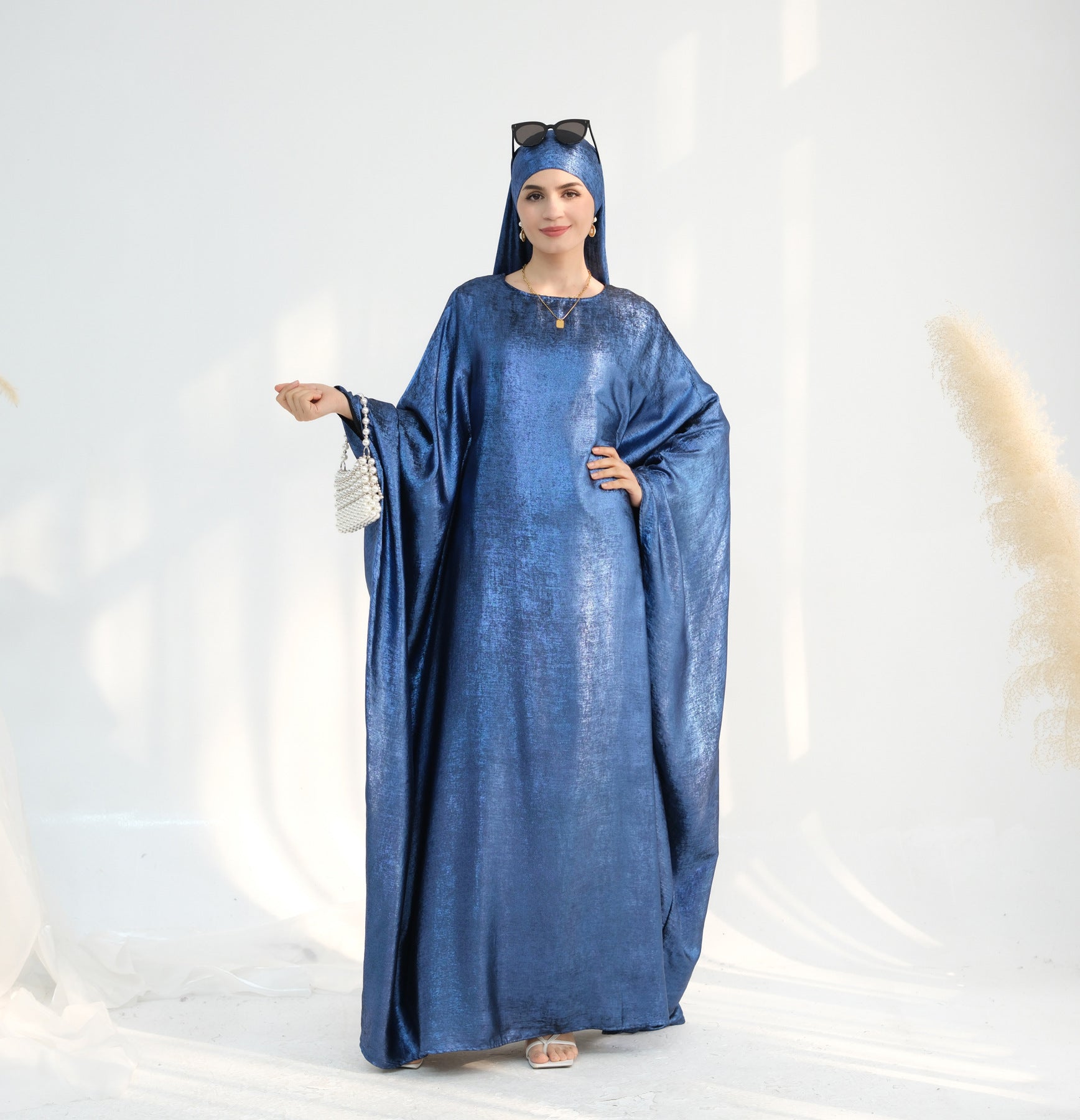 Luxe Metallic-Embroidered Abaya Dress – Oversized Modest Gown for All Body Types (NCK003)