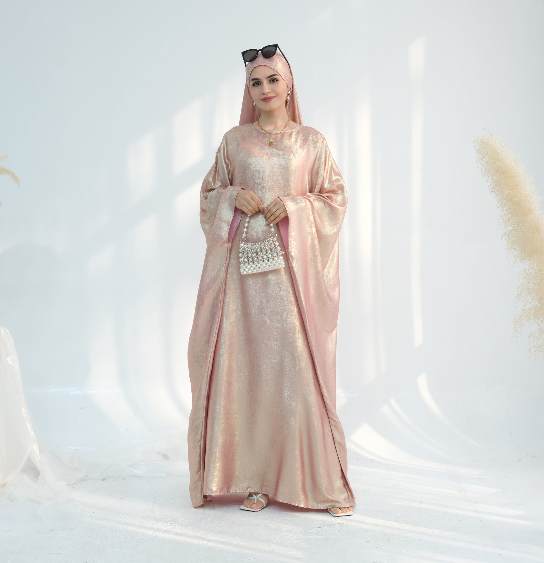 Luxe Metallic-Embroidered Abaya Dress – Oversized Modest Gown for All Body Types (NCK003)