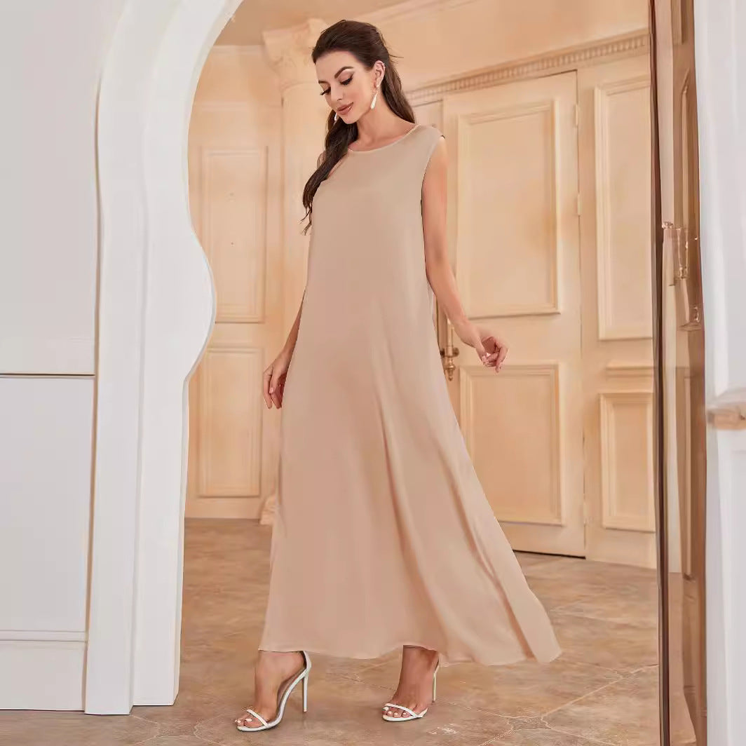 Versatile Satin‑Look Sleeveless Tank Dress – 3‑Color Loose Fit Muslim Women’s Summer Slip Dress(NCA020)