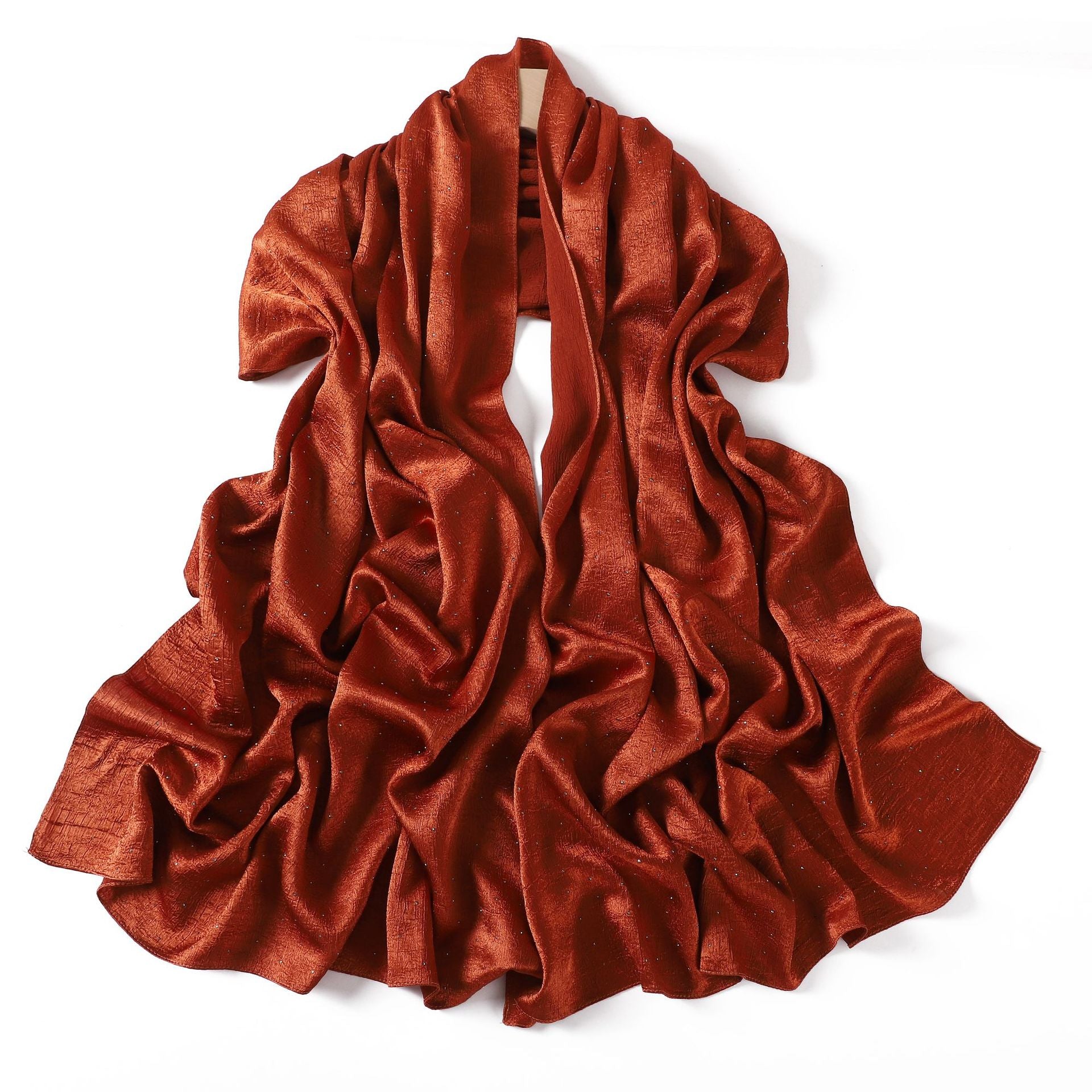 Luxury Diamond Satin Hijab – Sparkling Crystal-Studded Long Scarf for Women (NCH007)