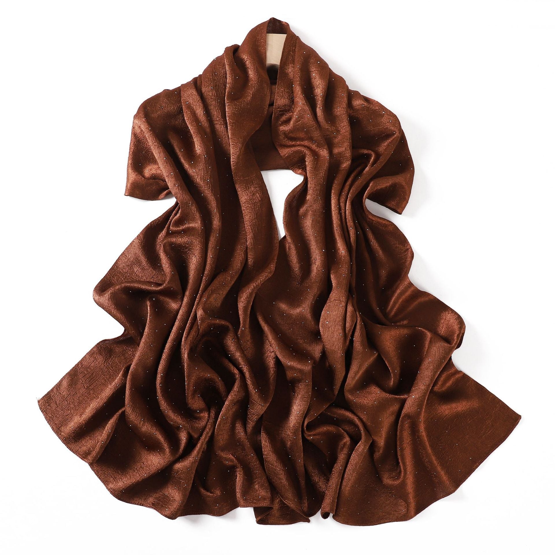 Luxury Diamond Satin Hijab – Sparkling Crystal-Studded Long Scarf for Women (NCH007)