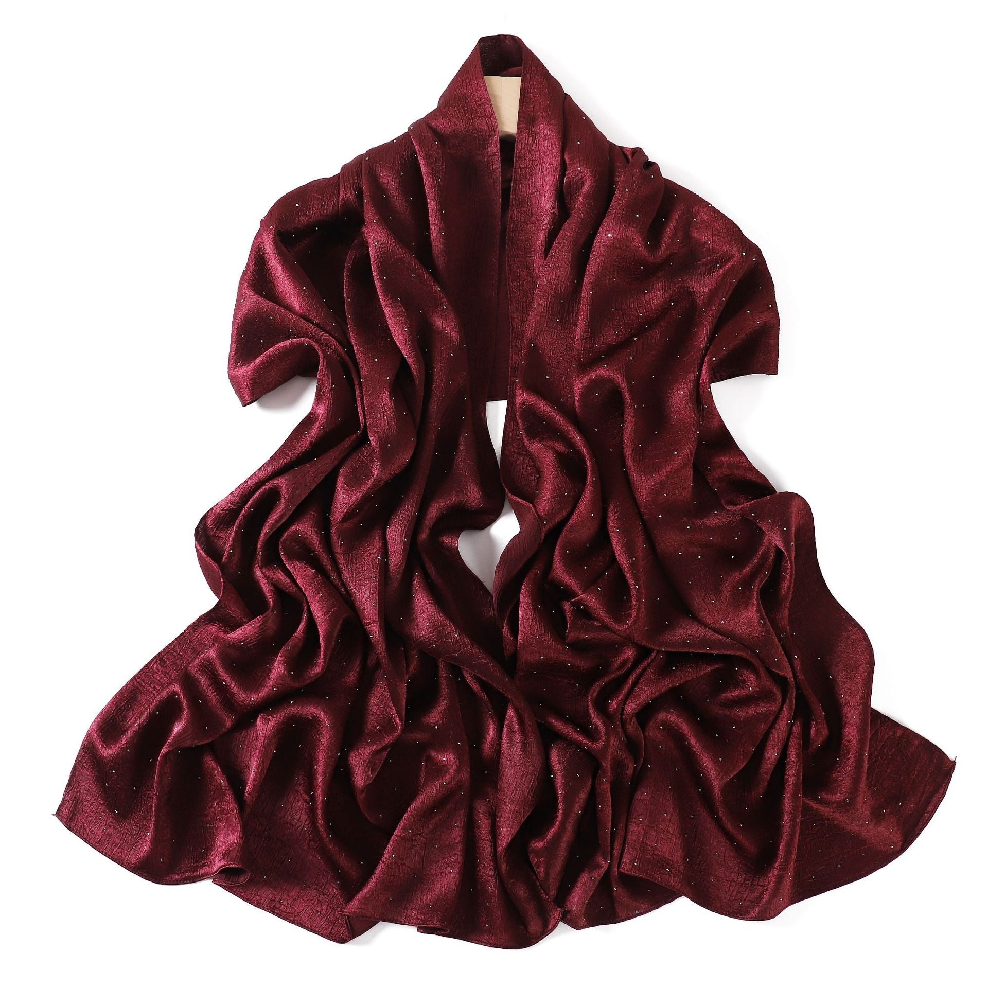 Luxury Diamond Satin Hijab – Sparkling Crystal-Studded Long Scarf for Women (NCH007)