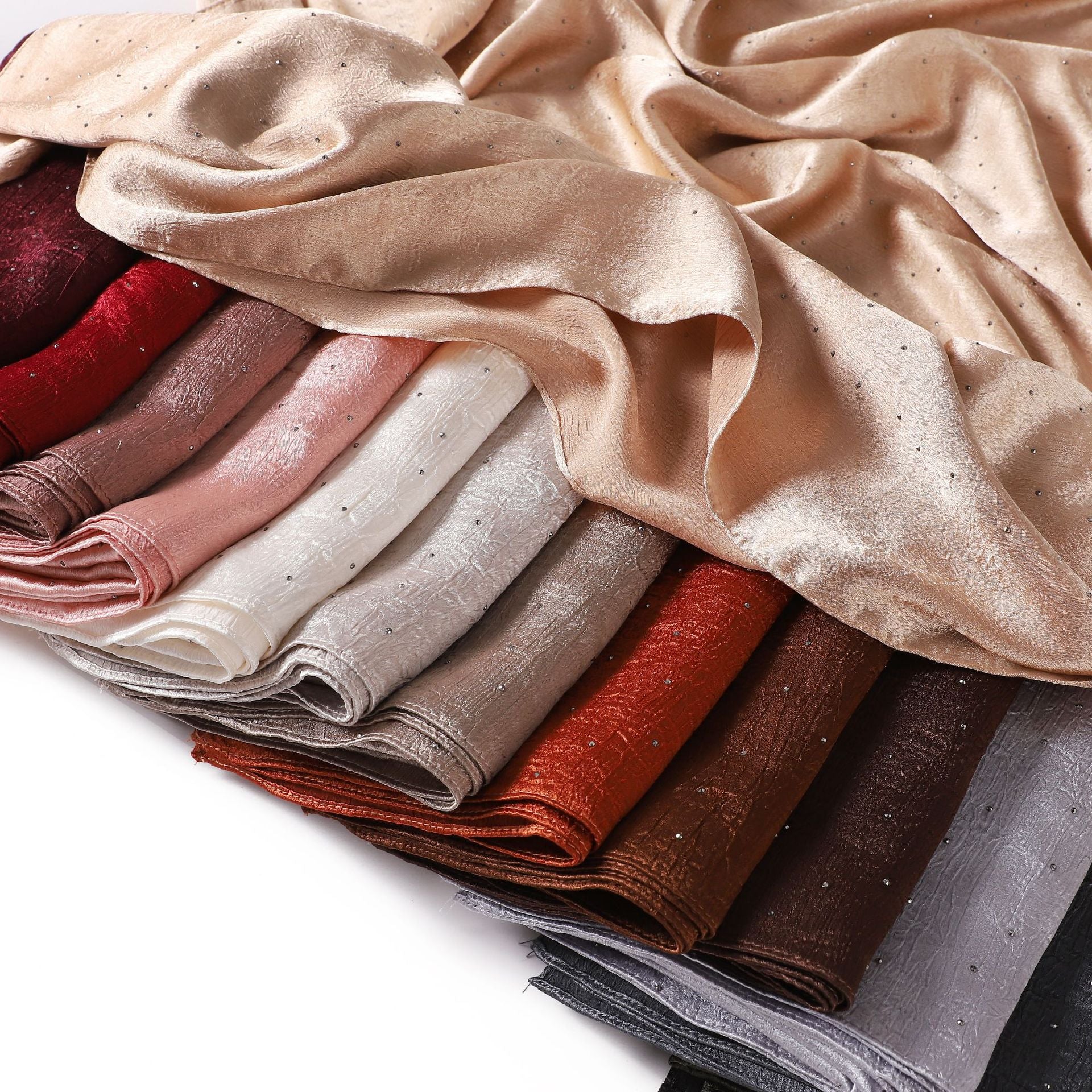 Luxury Diamond Satin Hijab – Sparkling Crystal-Studded Long Scarf for Women (NCH007)