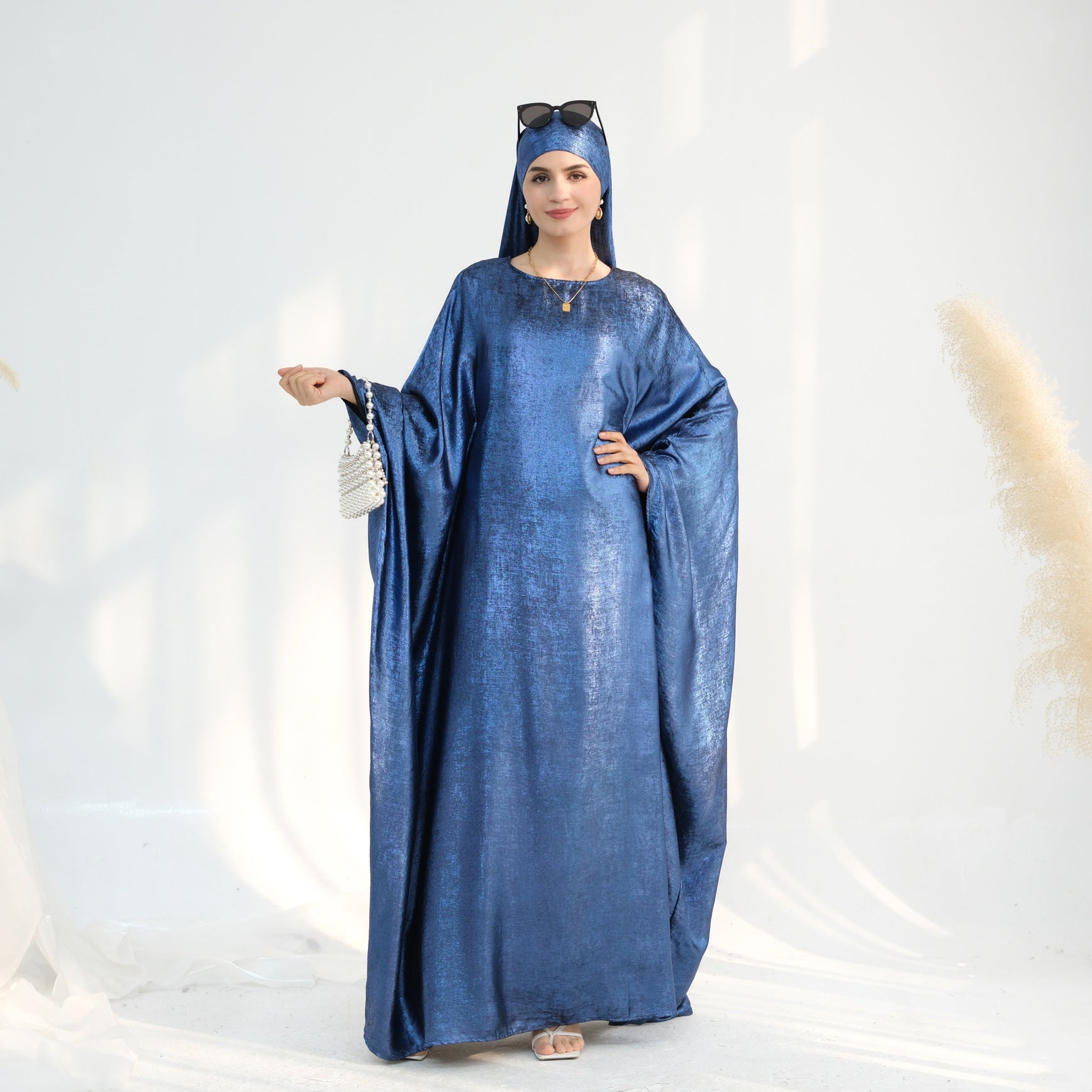 Luxe Metallic-Embroidered Abaya Dress – Oversized Modest Gown for All Body Types (NCK003)