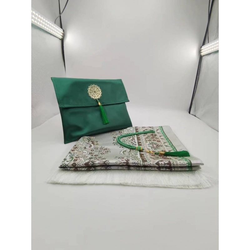 Muslim Prayer Rug & Tasbih Gift Set with Travel Pouch