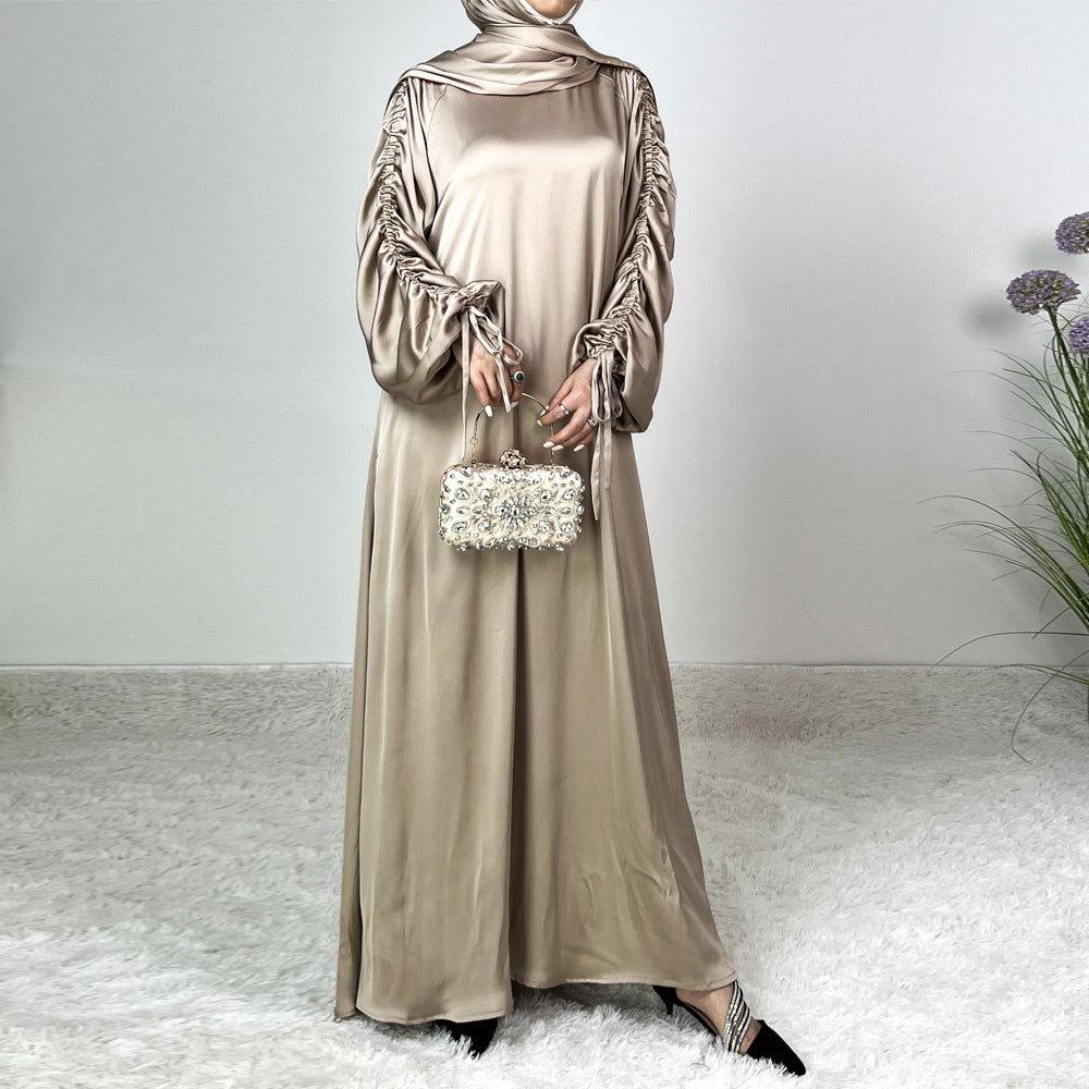 Satin Lace-Up Cuff Abaya - MuMoModesty