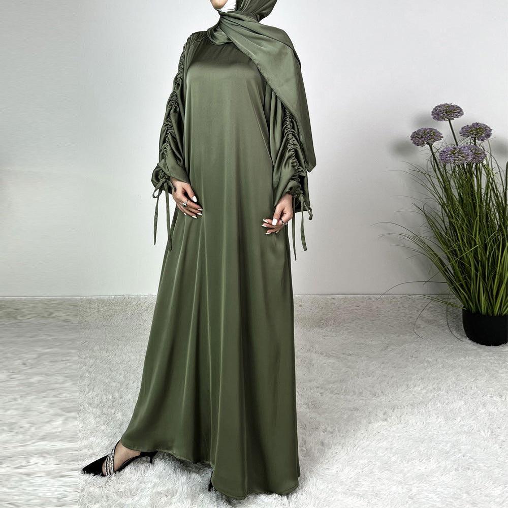 Satin Lace-Up Cuff Abaya - MuMoModesty