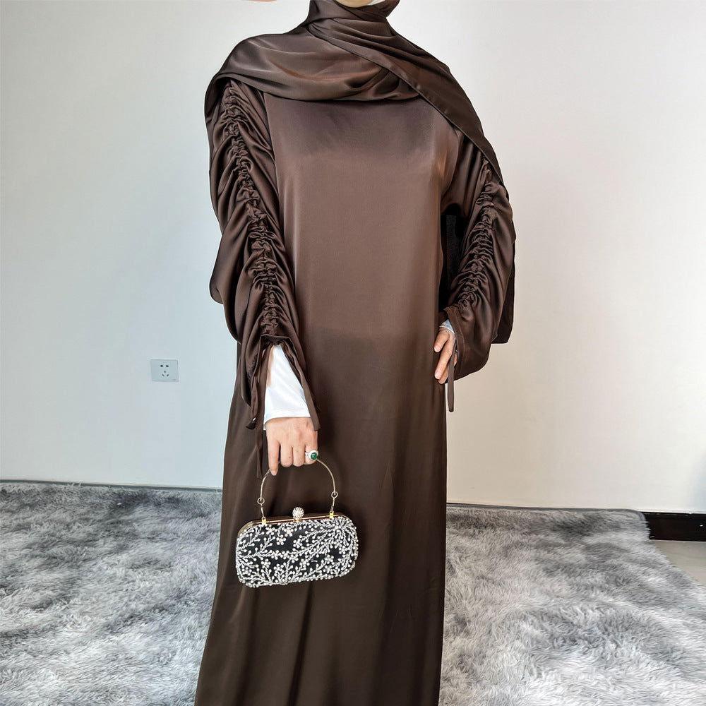 Satin Lace-Up Cuff Abaya - MuMoModesty
