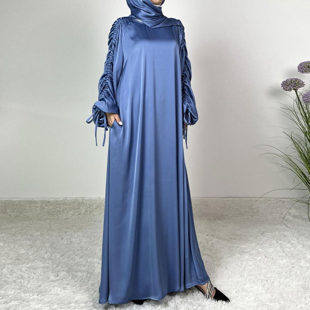 Satin Lace-Up Cuff Abaya - MuMoModesty