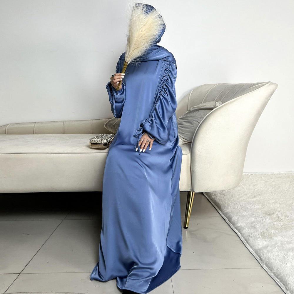Satin Lace-Up Cuff Abaya - MuMoModesty