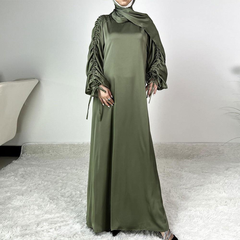 Satin Lace-Up Cuff Abaya - MuMoModesty