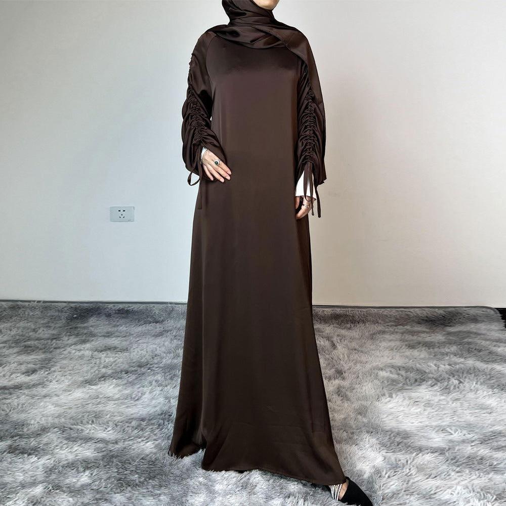 Satin Lace-Up Cuff Abaya - MuMoModesty
