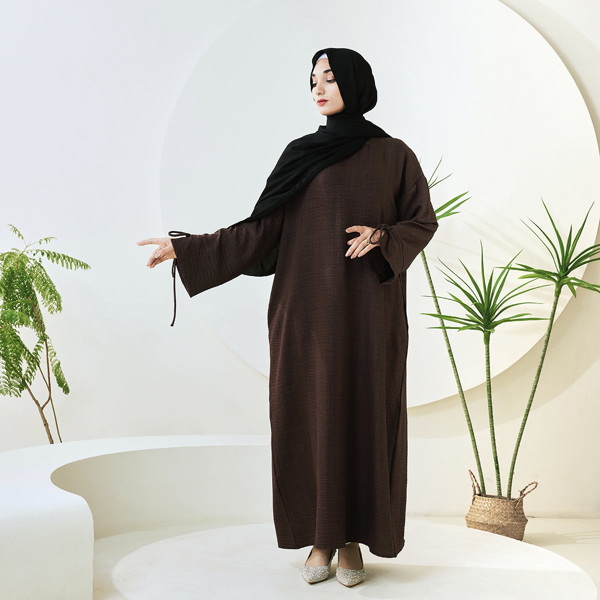 Casual Solid Color Long Robe with Tie-Detail Sleeves – Available in Multiple Colors (NCA011)