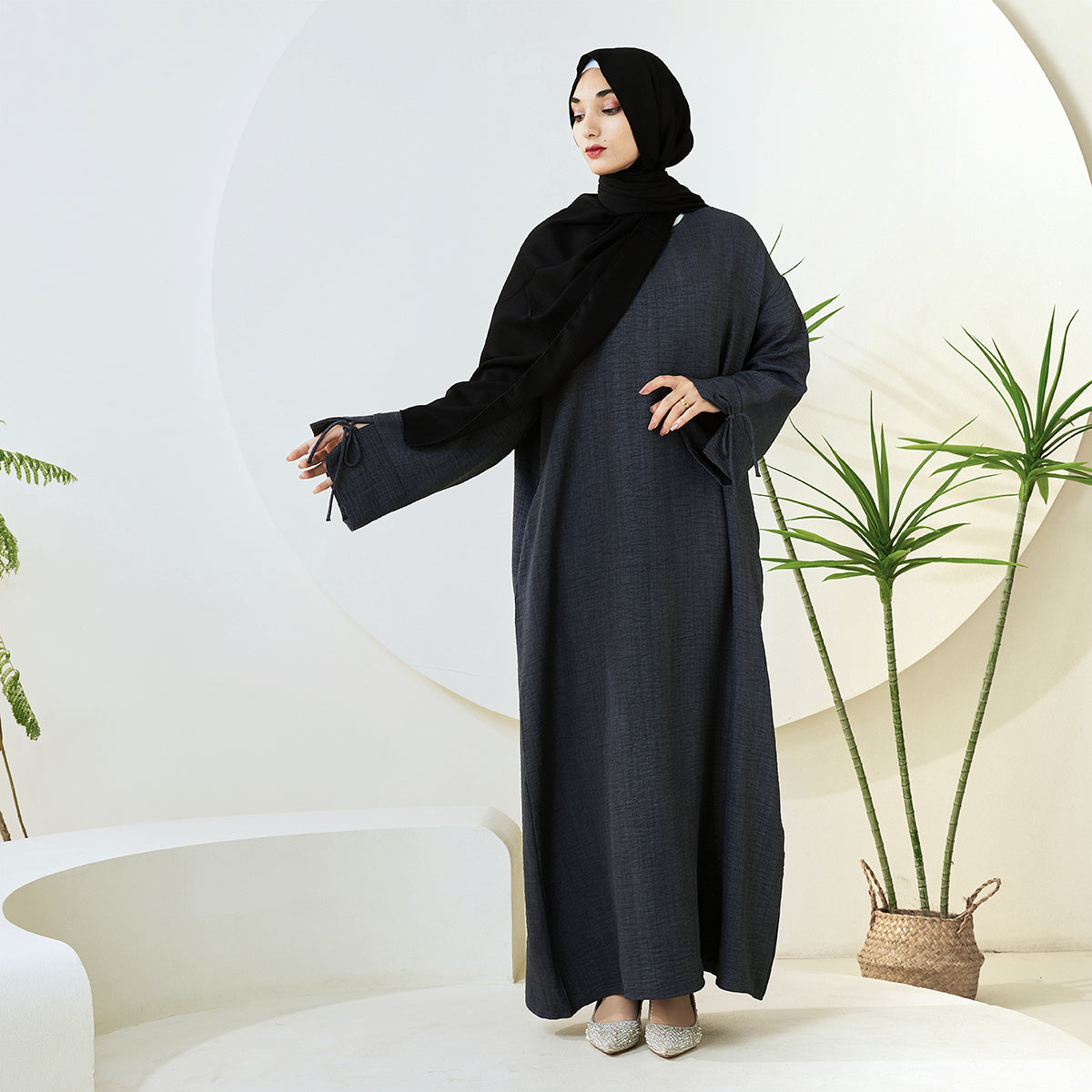 Casual Solid Color Long Robe with Tie-Detail Sleeves – Available in Multiple Colors (NCA011)