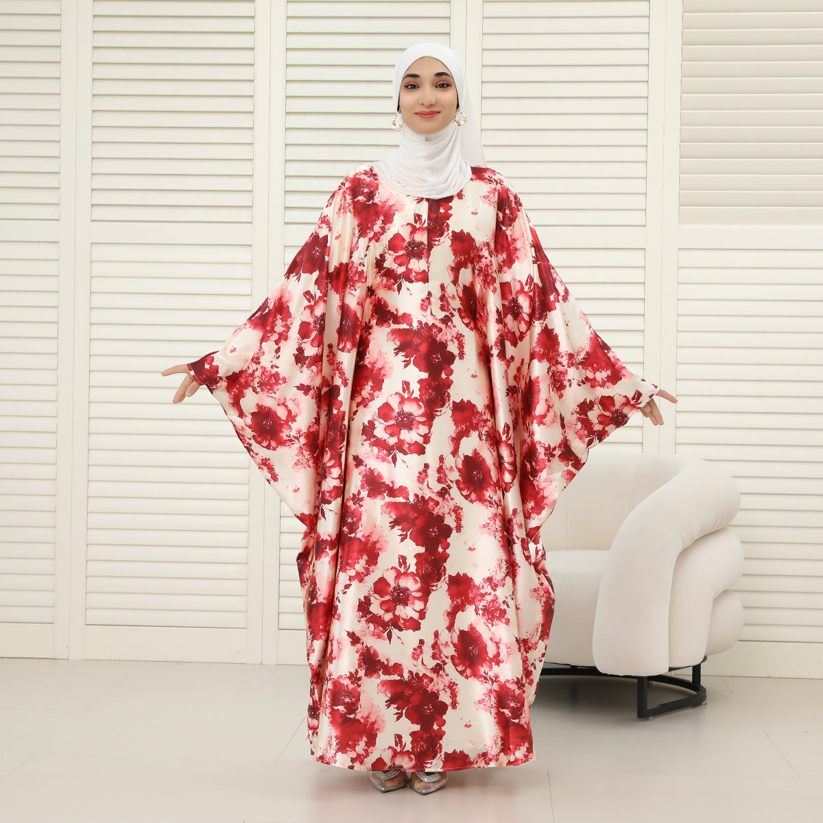 Oversized Batwing Abaya with Hidden Belt & Zipper (NCK004)