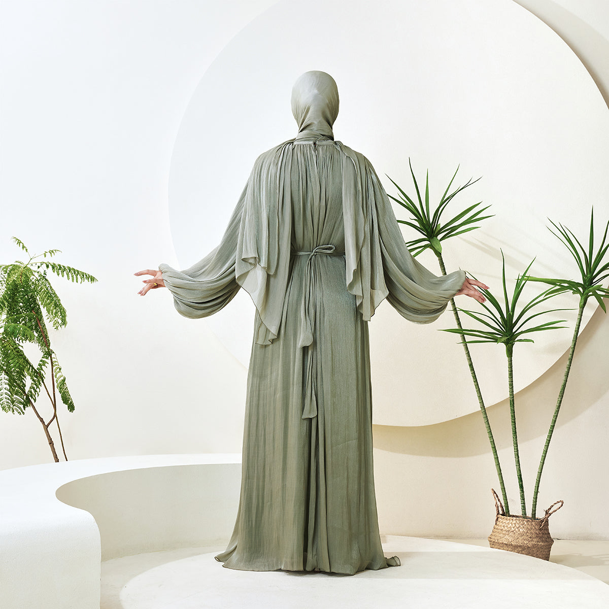 Haffafa Armani Satin Abaya Set – Modest Dress with Matching Belt & Hijab(NCS002)