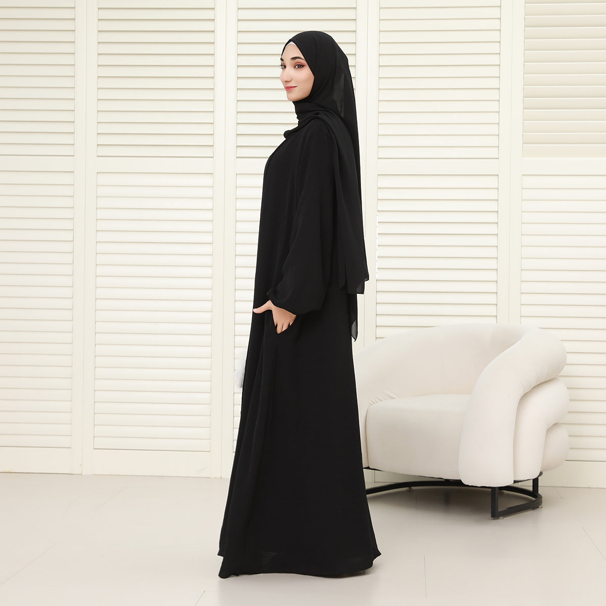 3-Piece Modest Abaya Set with Inner Dress, Outer Layer & Waist Belt – Elegant Everyday Wear (NCA010)