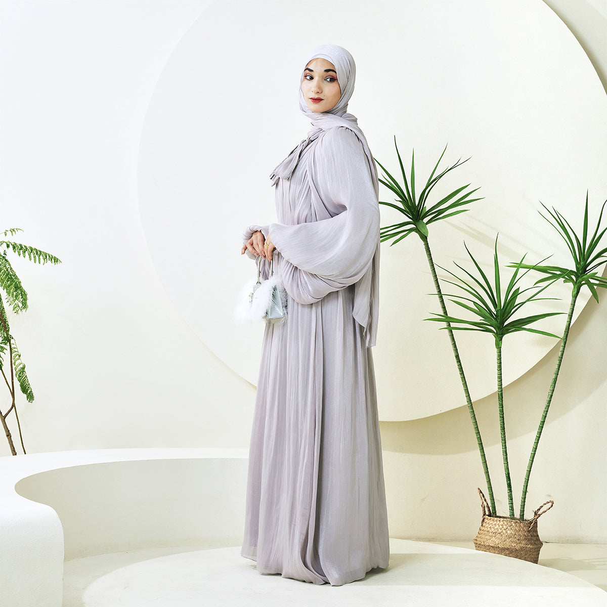 Haffafa Armani Satin Abaya Set – Modest Dress with Matching Belt & Hijab(NCS002)