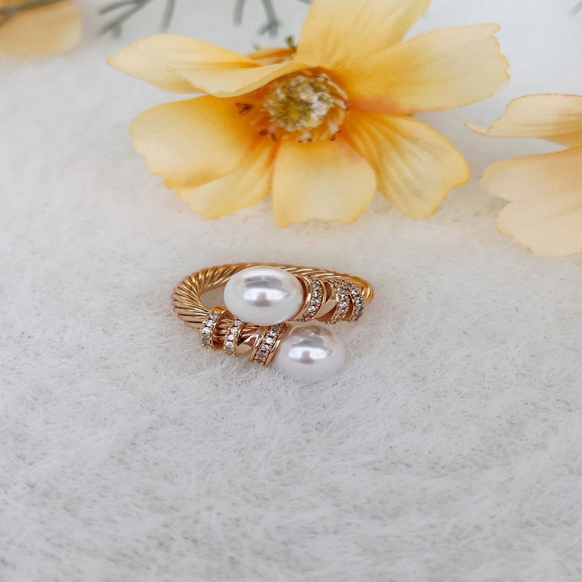 Gold Twisted Rope Ring with Crystal Accents – Adjustable Open Band Ring for Women(NCJ006)