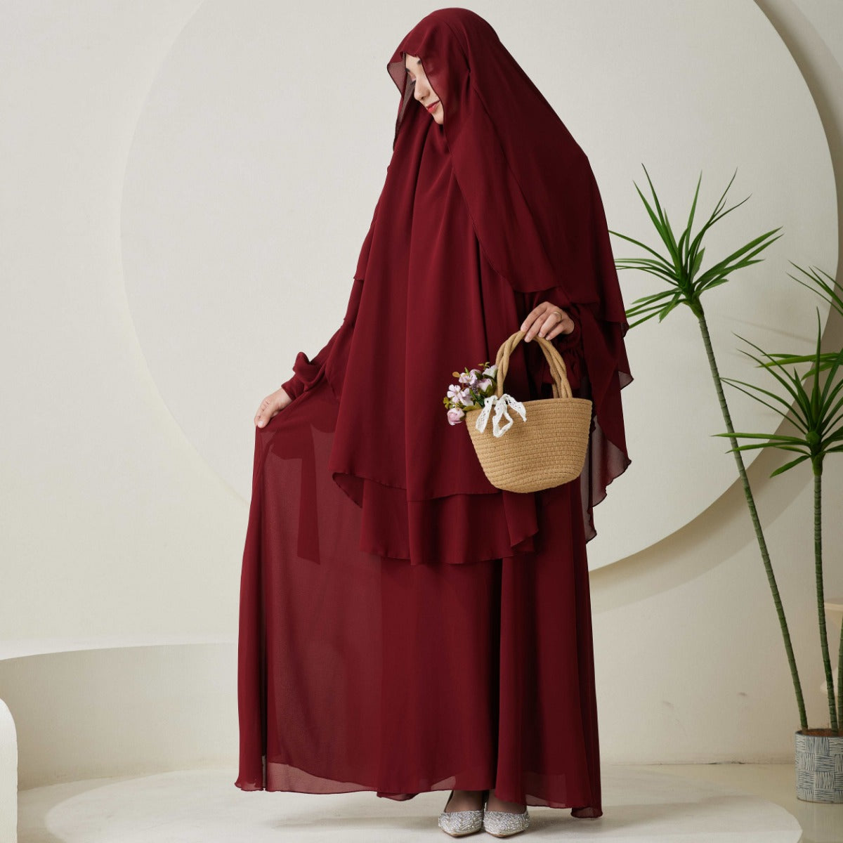 Chiffon Butterfly Sleeve Khimar Set – 2-Piece Hajj Outfit (NCS009)