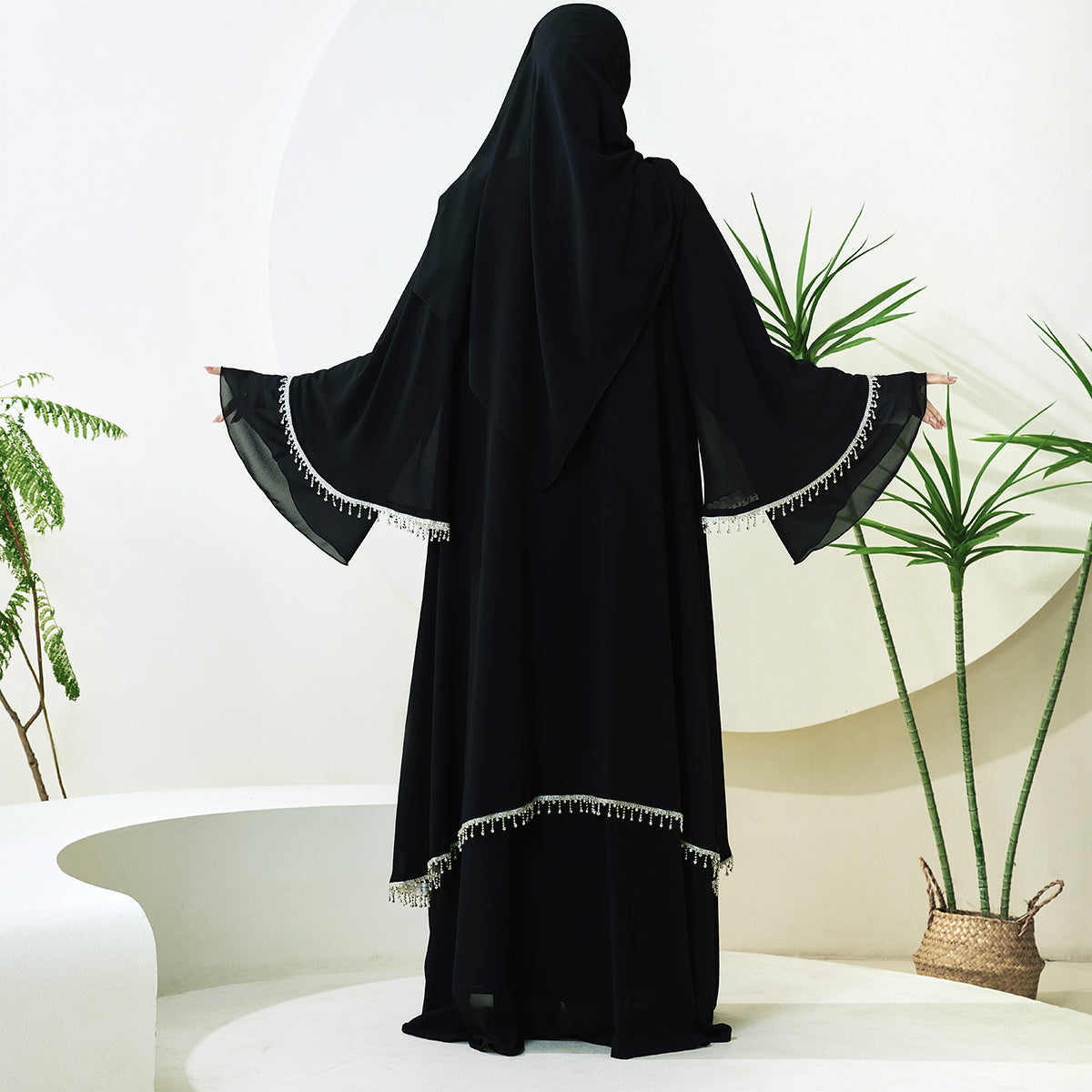 Elegant Chiffon Diamond Tassels Abaya Four - piece Set(NCS001)