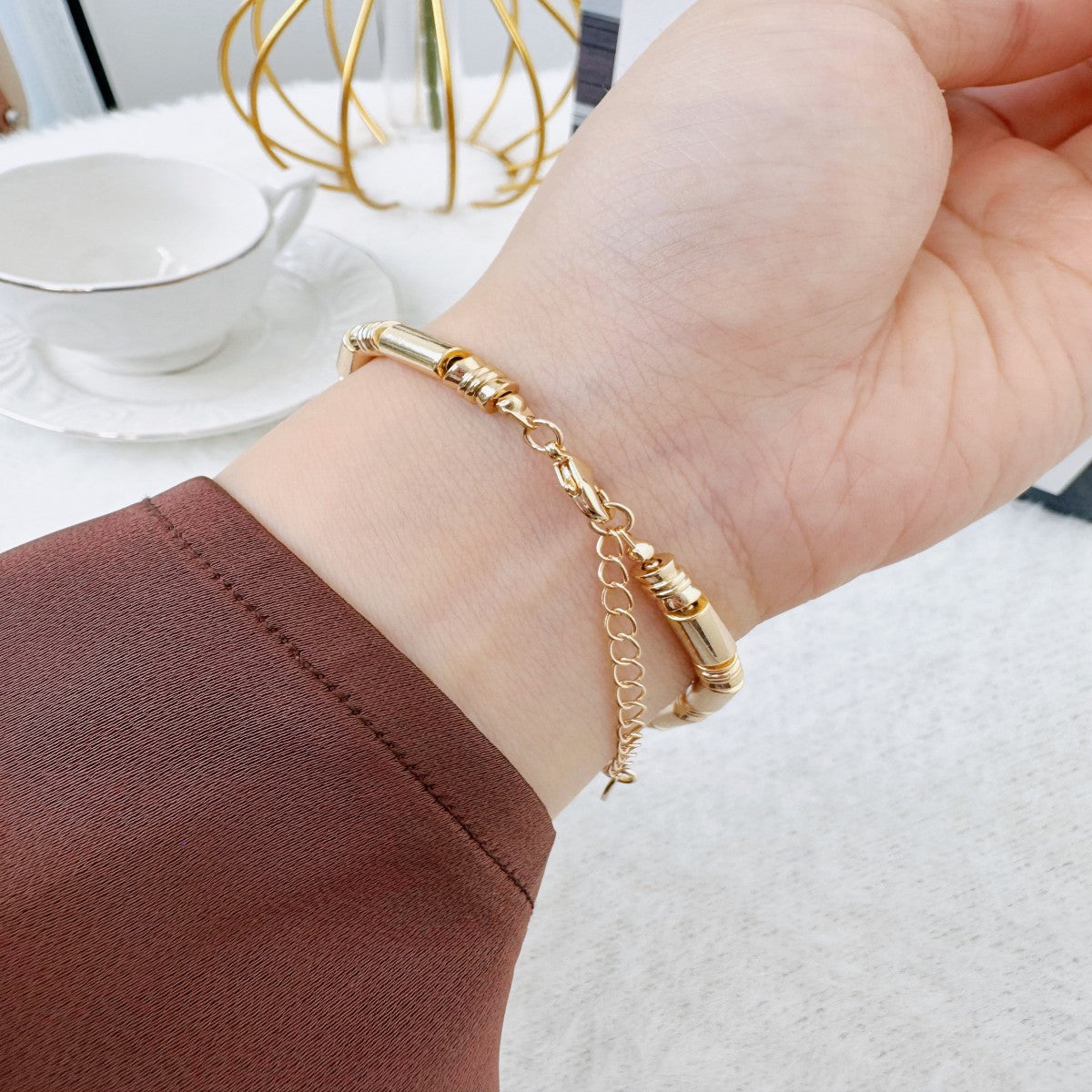 Gold Textured Alloy Bracelet – Adjustable Minimalist Bangle for Women(NCJ005)